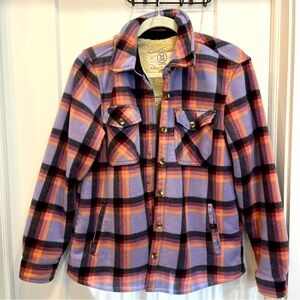 Sage Collective Jacket Women's Small Plaid Sherpa Lined Purple Flannel Shacket